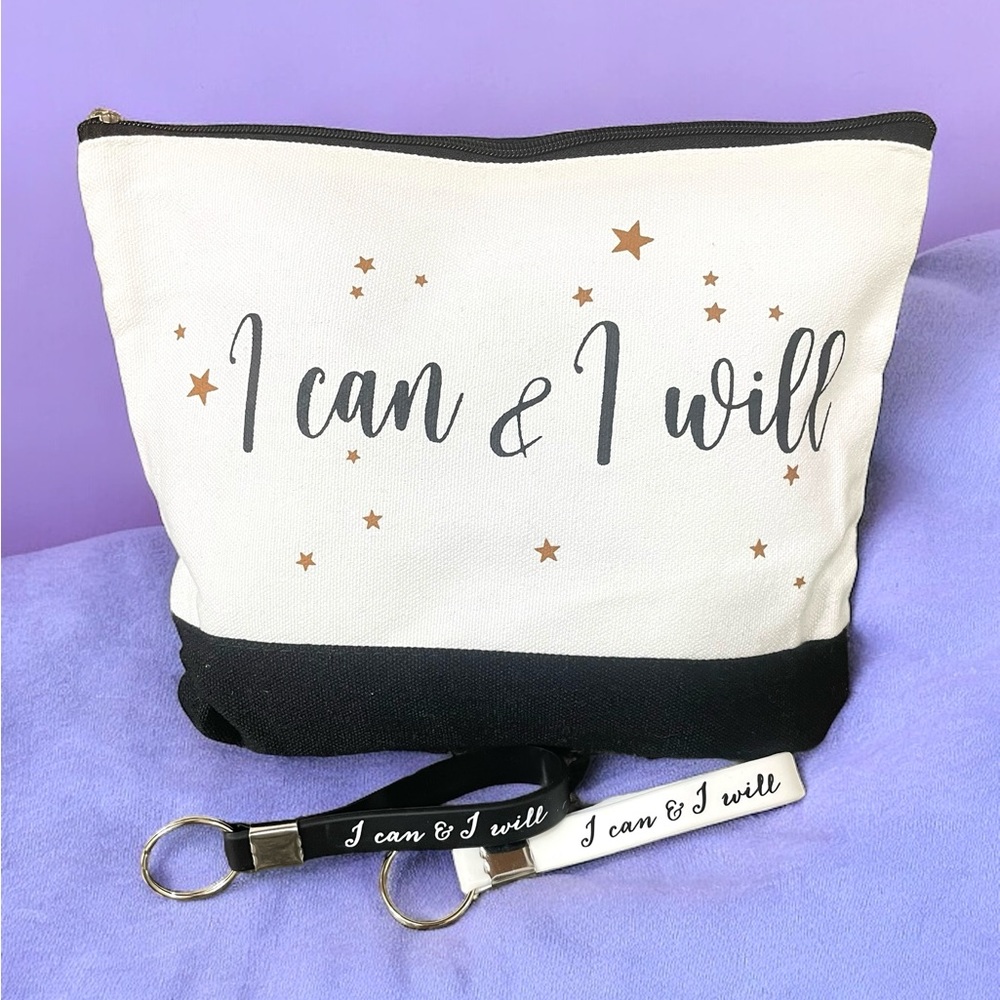 I Can & I Will Cosmetics Case with Keychain Set